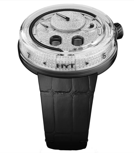Swiss luxury 2019 Replica HYT H0 Diamond Black 048-AC-86-NF-CR watch